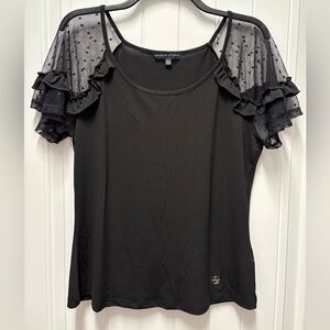 Adrienne Vittadini Black Sheer Ruffle Sleeve Blouse